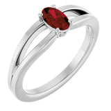 14K Gold Oval Natural Mozambique Garnet Youth Birthstone Ring - White Gold