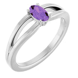 14K Gold Oval Natural Amethyst Youth Birthstone Ring - White Gold