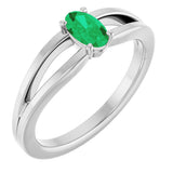 14K Gold Oval Natural Emerald Youth Birthstone Ring - White Gold