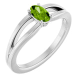 Platinum Oval Natural Peridot Youth Birthstone Ring