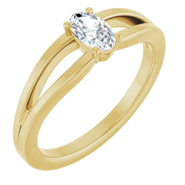14K Gold Oval Natural White Sapphire Youth Birthstone Ring - Yellow Gold