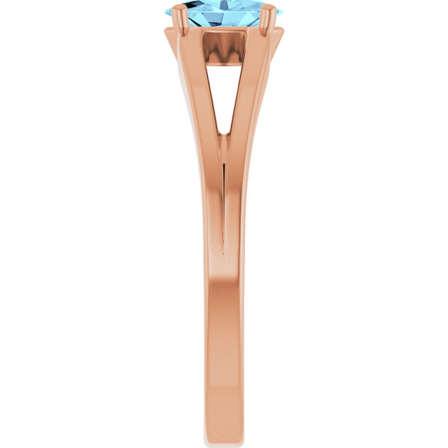 14K Gold Oval Natural Aquamarine Youth Birthstone Ring - Rose Gold - view 4