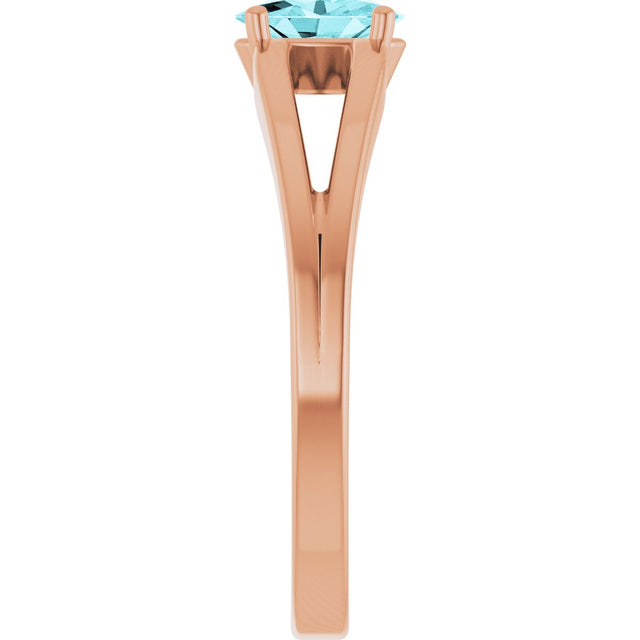 14K Gold Oval Natural Blue Zircon Youth Birthstone Ring - Rose Gold - view 4