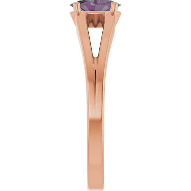 14K Gold Oval Lab-Grown Alexandrite Youth Birthstone Ring - Rose Gold - view 4