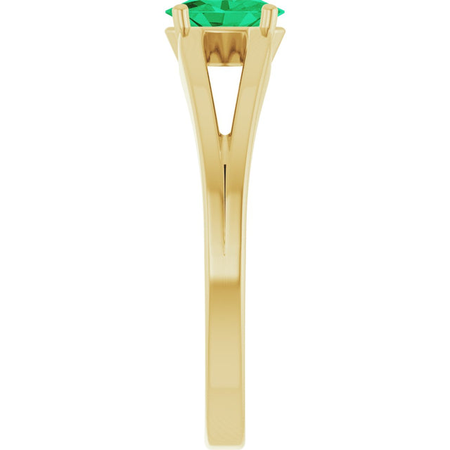 14K Gold Oval Lab-Grown Emerald Youth Birthstone Ring - Yellow Gold - view 4