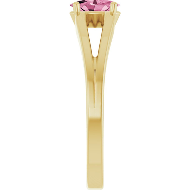 14K Gold Oval Natural Pink Tourmaline Youth Birthstone Ring - Yellow Gold - view 4