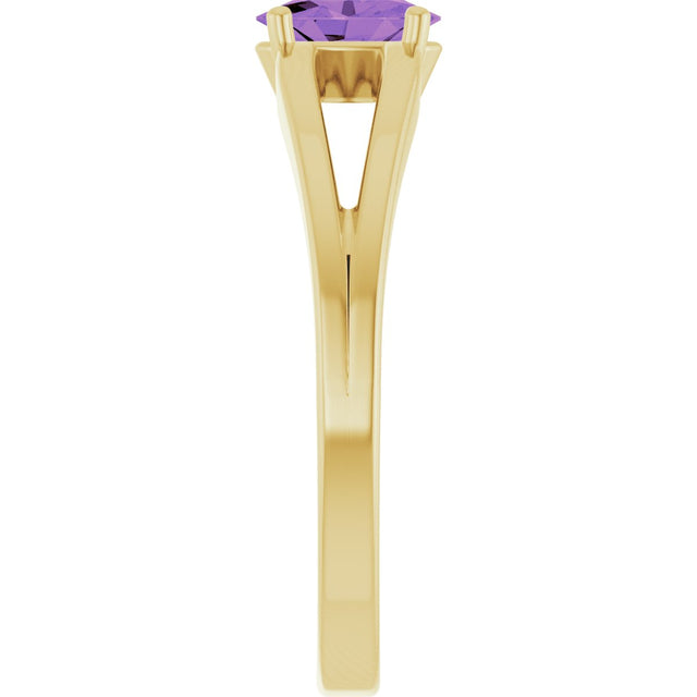 14K Gold Oval Natural Amethyst Youth Birthstone Ring - Yellow Gold - view 4