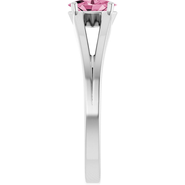 Platinum Oval Natural Pink Tourmaline Youth Birthstone Ring - view 4