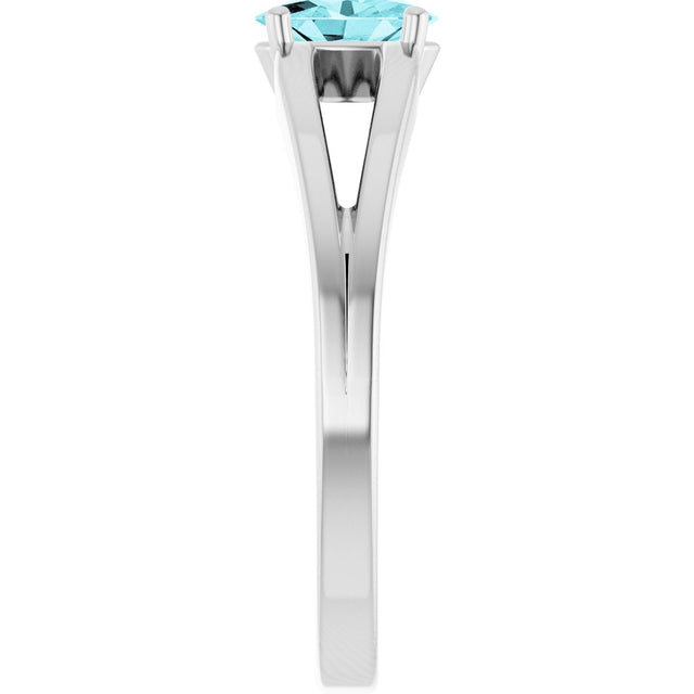14K Gold Oval Natural Blue Zircon Youth Birthstone Ring - White Gold - view 4