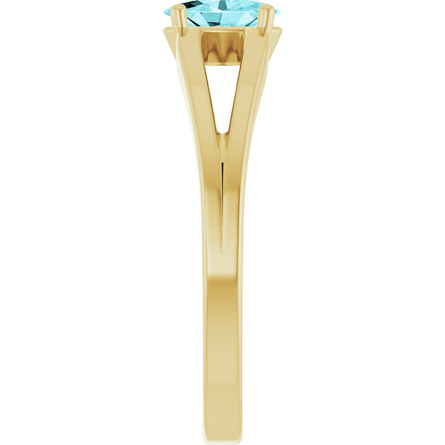 14K Gold Oval Natural Blue Zircon Youth Birthstone Ring - Yellow Gold - view 4
