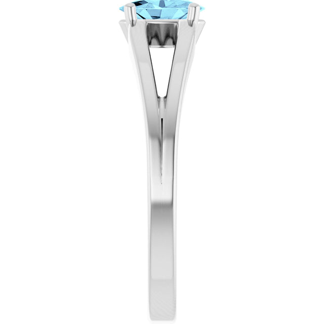 Platinum Oval Natural Aquamarine Youth Birthstone Ring - view 4