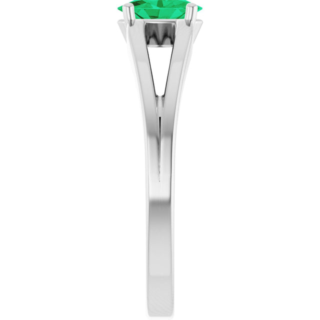 Platinum Oval Natural Emerald Youth Birthstone Ring - view 4