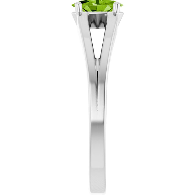 Platinum Oval Natural Peridot Youth Birthstone Ring - view 4