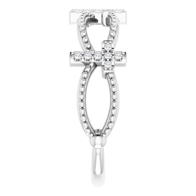 Platinum Round Natural Diamond Accented Stackable Cross Ring – 1mm Stones - view 4