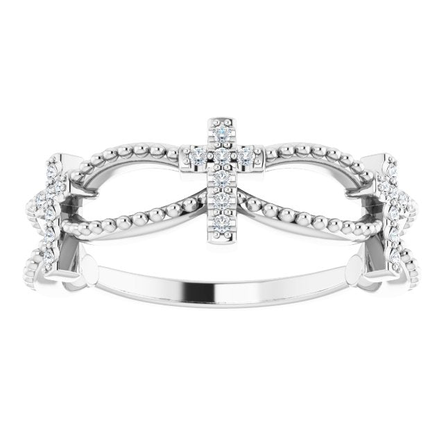 Platinum Round Natural Diamond Accented Stackable Cross Ring – 1mm Stones - view 3