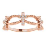 14K Gold Round Natural Diamond Accented Stackable Cross Ring – 1mm Stones - Rose Gold - view 3
