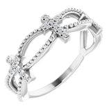Platinum Round Natural Diamond Accented Stackable Cross Ring – 1mm Stones