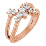 14K Gold Round Natural Diamond Cluster Bypass Ring - Rose Gold