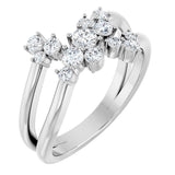 Platinum Round Natural Diamond Cluster Bypass Ring
