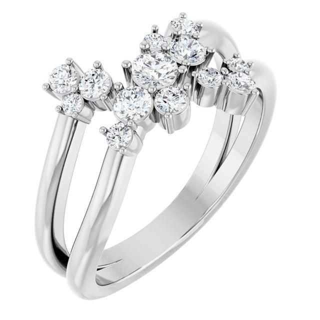 Platinum Round Natural Diamond Cluster Bypass Ring