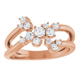 14K Gold Round Natural Diamond Cluster Bypass Ring - Rose Gold - view 3