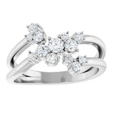14K Gold Round Natural Diamond Cluster Bypass Ring - White Gold - view 3