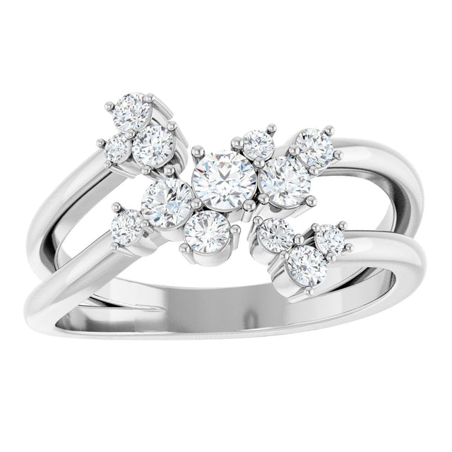 14K Gold Round Natural Diamond Cluster Bypass Ring - White Gold - view 3