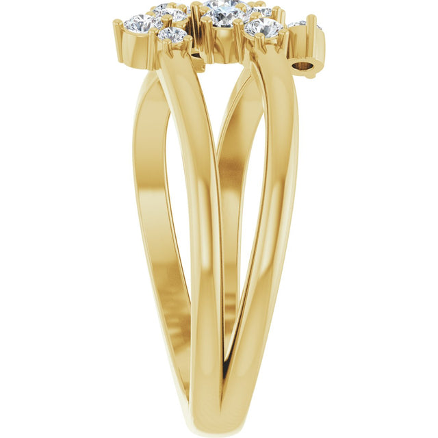 14K Gold Round Natural Diamond Cluster Bypass Ring - Yellow Gold - view 4