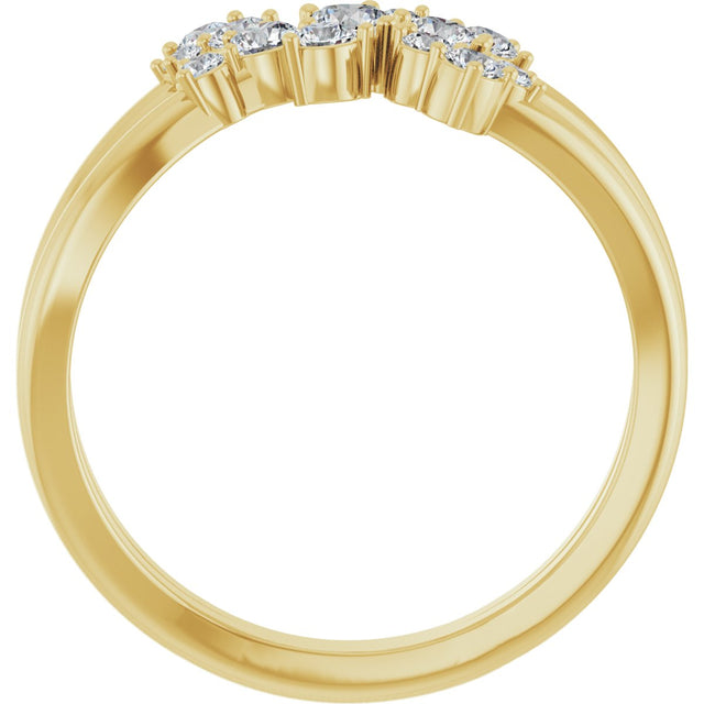 14K Gold Round Natural Diamond Cluster Bypass Ring - Yellow Gold - view 2