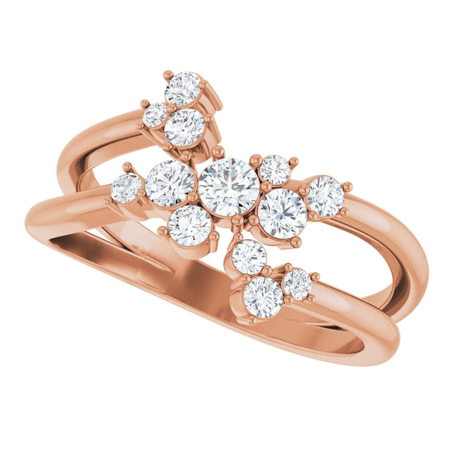 14K Gold Round Natural Diamond Cluster Bypass Ring - Rose Gold - view 5