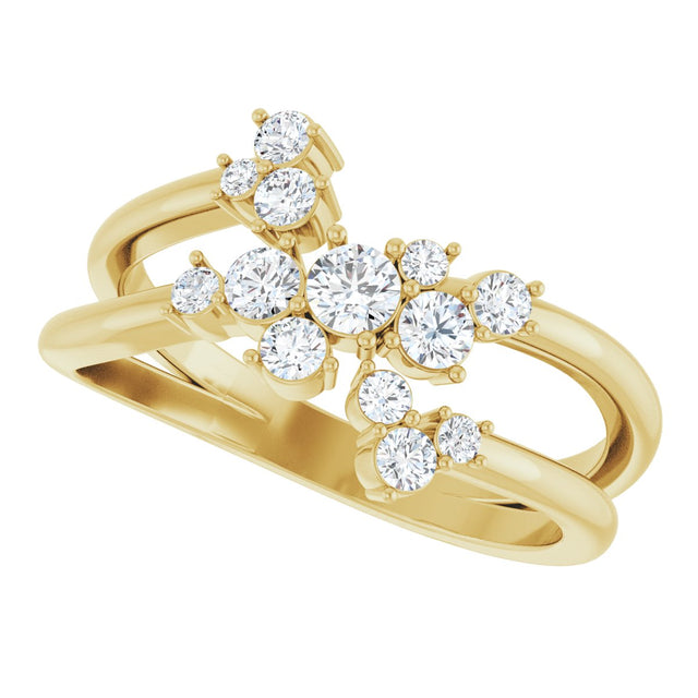 14K Gold Round Natural Diamond Cluster Bypass Ring - Yellow Gold - view 5