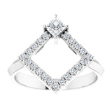 14K Gold Square Natural White Sapphire Accented Geometric Ring - White Gold - view 3
