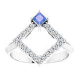 14K Gold Square Natural Tanzanite Accented Geometric Ring - White Gold - view 3