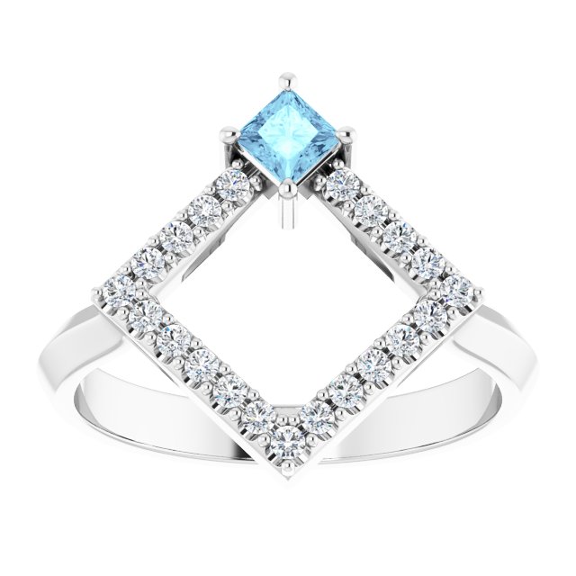 Platinum Square Natural Aquamarine Accented Geometric Ring - view 3