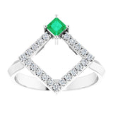 Platinum Square Natural Emerald Accented Geometric Ring - view 3