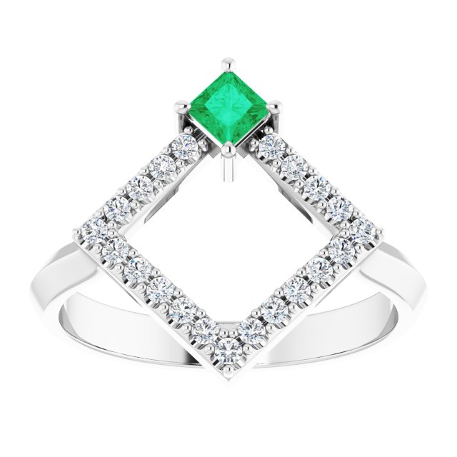 Platinum Square Natural Emerald Accented Geometric Ring - view 3