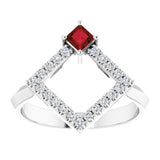 Platinum Square Natural Mozambique Garnet Accented Geometric Ring - view 3