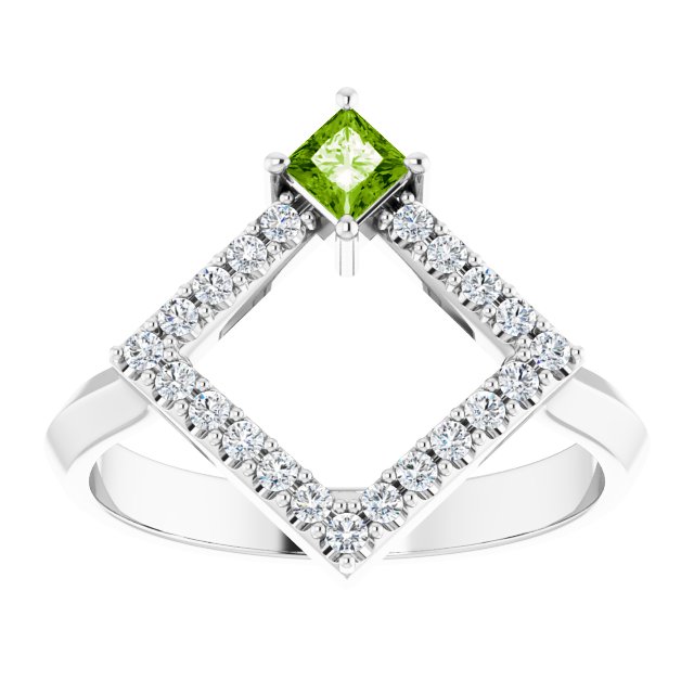 Platinum Square Natural Peridot Accented Geometric Ring - view 3