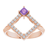 14K Gold Square Natural Amethyst Accented Geometric Ring - Rose Gold - view 3