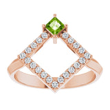 14K Gold Square Natural Peridot Accented Geometric Ring - Rose Gold - view 3