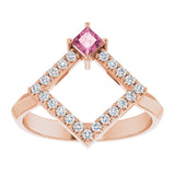 14K Gold Square Natural Pink Tourmaline Accented Geometric Ring - Rose Gold - view 3