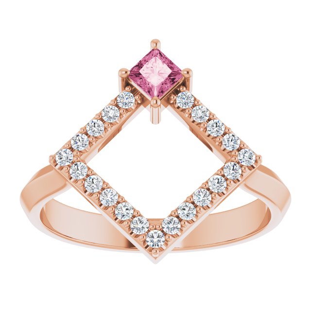 14K Gold Square Natural Pink Tourmaline Accented Geometric Ring - Rose Gold - view 3