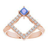 14K Gold Square Natural Tanzanite Accented Geometric Ring - Rose Gold - view 3