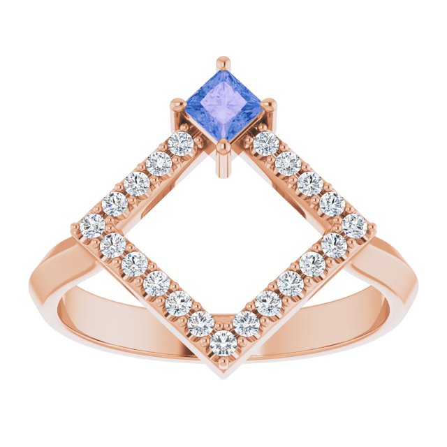 14K Gold Square Natural Tanzanite Accented Geometric Ring - Rose Gold - view 3