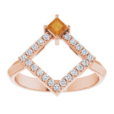14K Gold Square Natural Citrine Accented Geometric Ring - Rose Gold - view 3