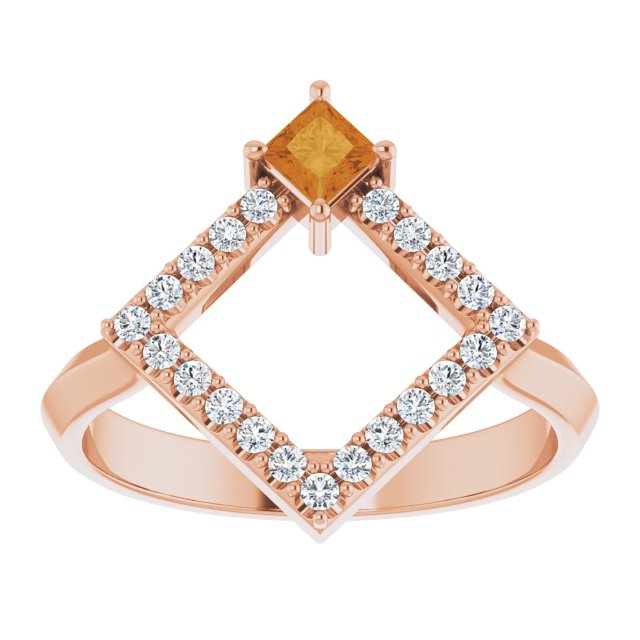 14K Gold Square Natural Citrine Accented Geometric Ring - Rose Gold - view 3