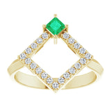 14K Gold Square Natural Emerald Accented Geometric Ring - Yellow Gold - view 3