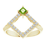 14K Gold Square Natural Peridot Accented Geometric Ring - Yellow Gold - view 3