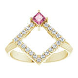 14K Gold Square Natural Pink Tourmaline Accented Geometric Ring - Yellow Gold - view 3
