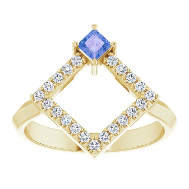 14K Gold Square Natural Tanzanite Accented Geometric Ring - Yellow Gold - view 3